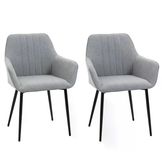 HOMCOM ining Chairs Upholstered Linen Fabric Accent Chairs with Metal Legs, Set of 2, Light Grey