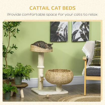 PawHut 72cm Cat Tree Kitten Tower, with Sisal Scratching Post, Two Beds, Toy Ball