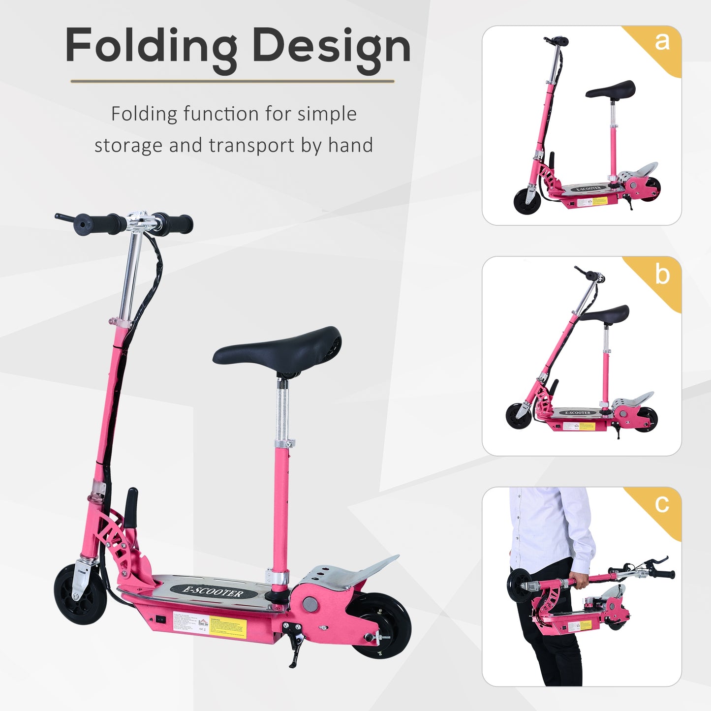 HOMCOM 20W Foldable Powered Scooters with 24V Rechargeable Battery, Adjustable Ride on Toy (Pink)