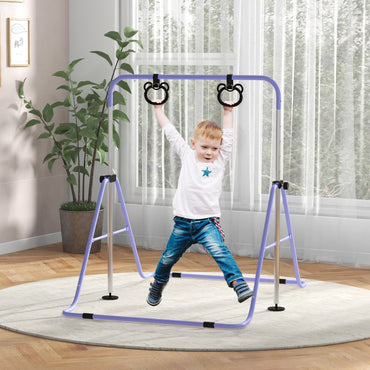 HOMCOM djustable Height, Foldable Kids Gymnastics Bar w/ Non-Slip Mats, for 3+ Years, Purple