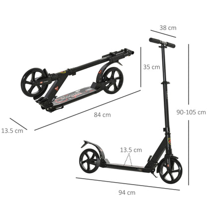 HOMCOM olding Kick Scooter 2 Big Wheels Teens Adult 14+ Adjustable Ride On Black