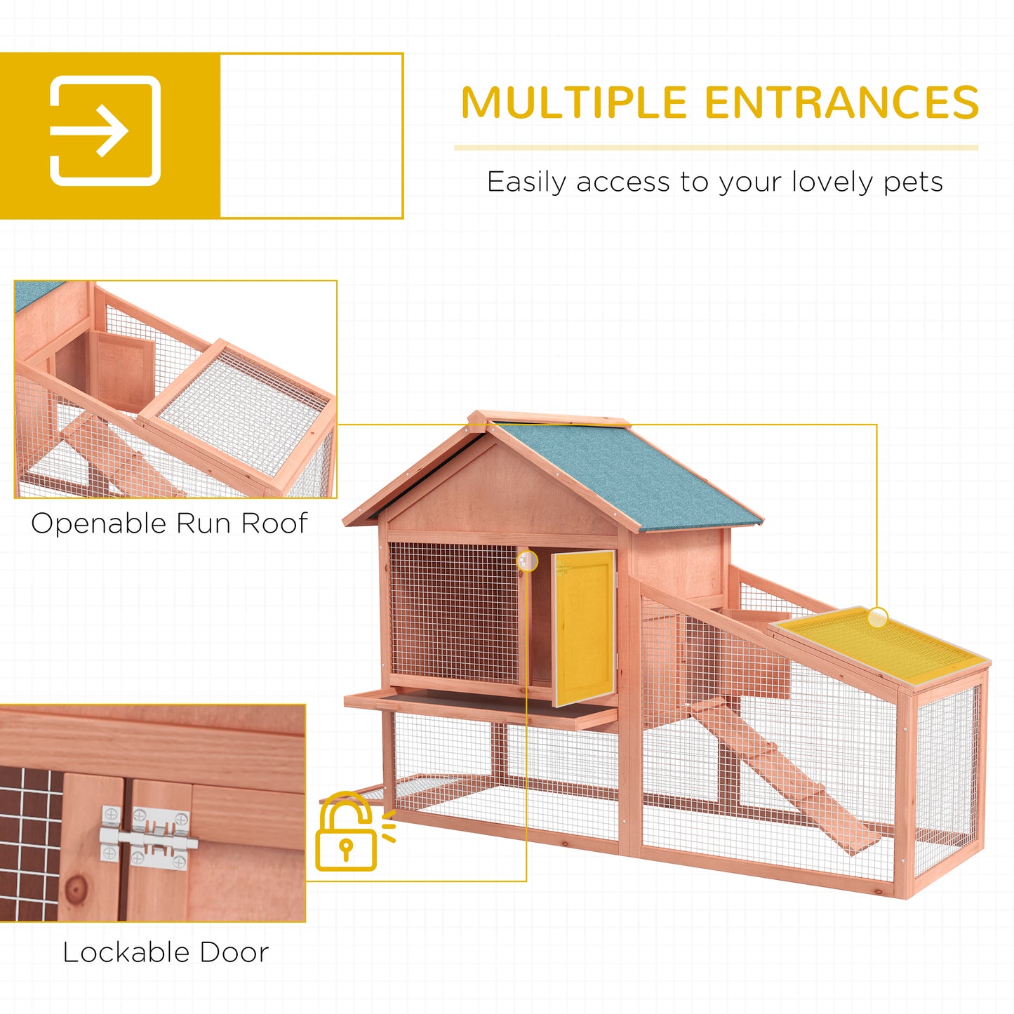 PawHut 2 Tier Rabbit Hutch Outdoor, Guinea Pig Hutch, Solid Wood Bunny House, Water Resistant Asphalt Roof Ramp Sliding tray 144 x 64.5 x 100 cm