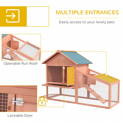 PawHut 2 Tier Rabbit Hutch Outdoor, Guinea Pig Hutch, Solid Wood Bunny House, Water Resistant Asphalt Roof Ramp Sliding tray 144 x 64.5 x 100 cm