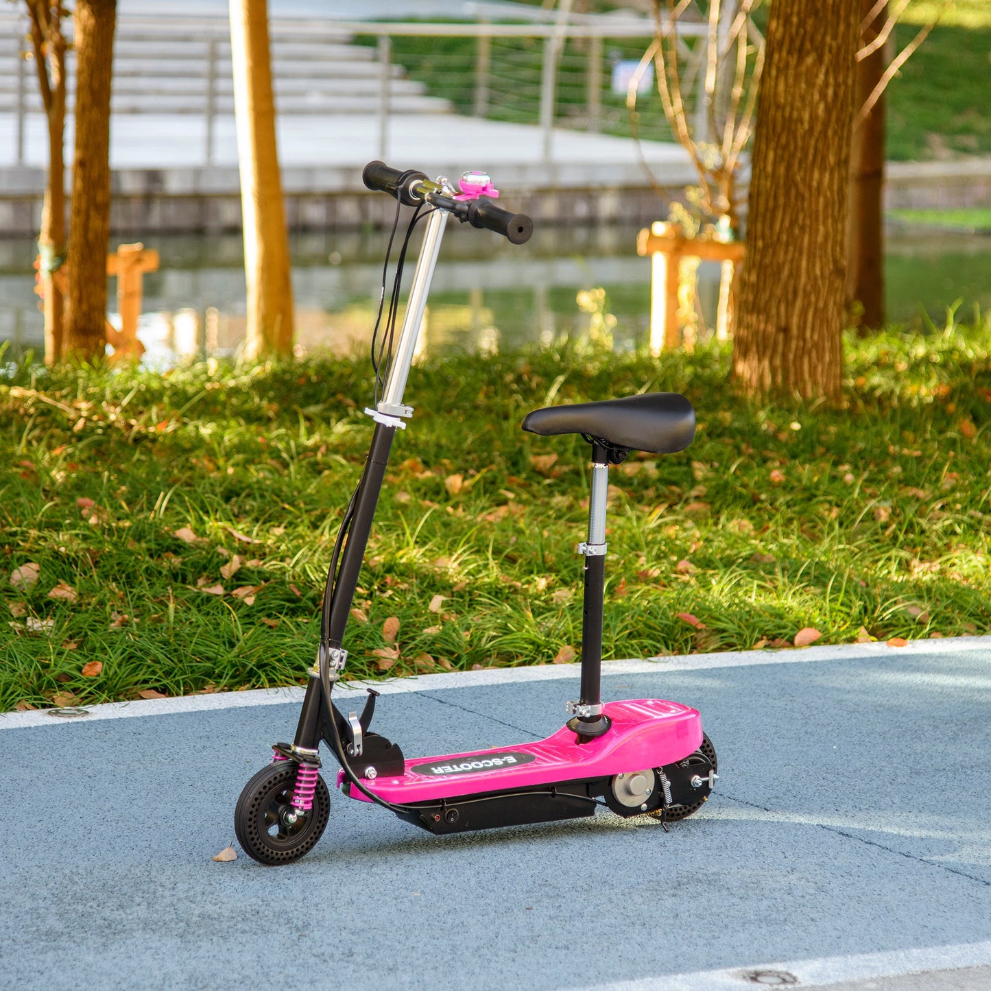 HOMCOM teel Ride on Powered Scooter, Folding E-Scooter with Warning Bell, 15km/h Maximum Speed, for 4-14 Years Old, Pink