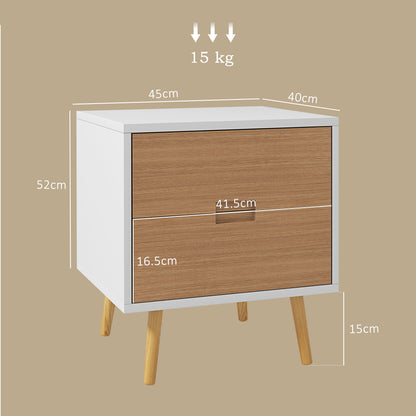 HOMCOM ood Effect Wto-Drawer Bedside Table - Brown/White