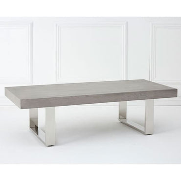 FURCO Industrial Dining Table with Grey Elm Wood Top and Stainless Steel Legs