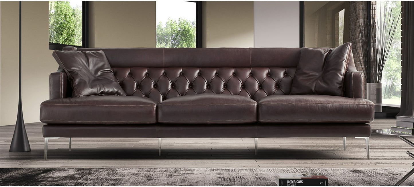 Ulysses Brown Leather Sofa Set - Large 3+2 with Chrome Legs, Semi-Aniline Leather, Hardwood Frame, 10-Year Warranty Options Available in Various Colors and Materials