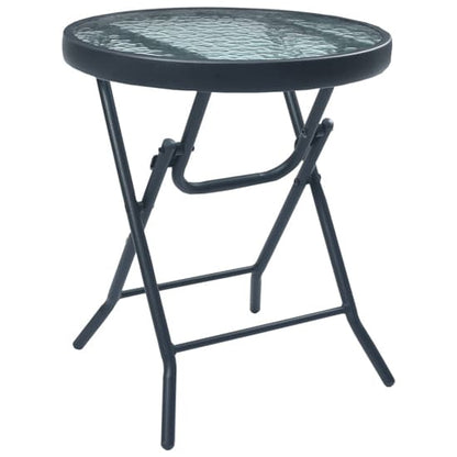 Furco Urbana Black Steel and Glass Bistro Set with 2 Armchairs and Foldable Table