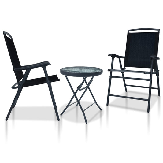 Furco Urbana Black Steel and Glass Bistro Set with 2 Armchairs and Foldable Table