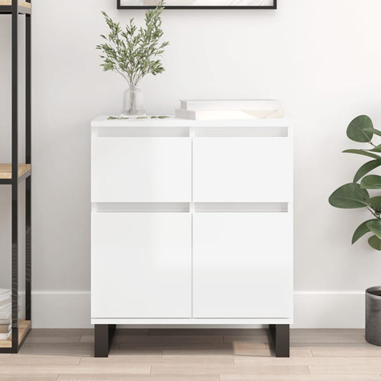 Modern White High Gloss Sideboard with 2 Doors and 1 Drawer for Dining and Living Room Storage