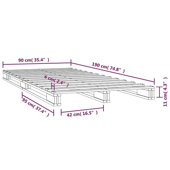 FURCO Black Solid Pine Wood Single Bed Frame for 3FT Mattress