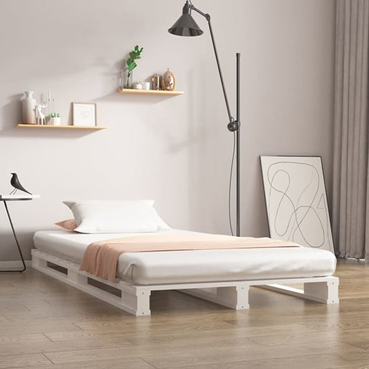 FURCO Urika White Solid Pine Single Bed Frame for 3FT Mattress