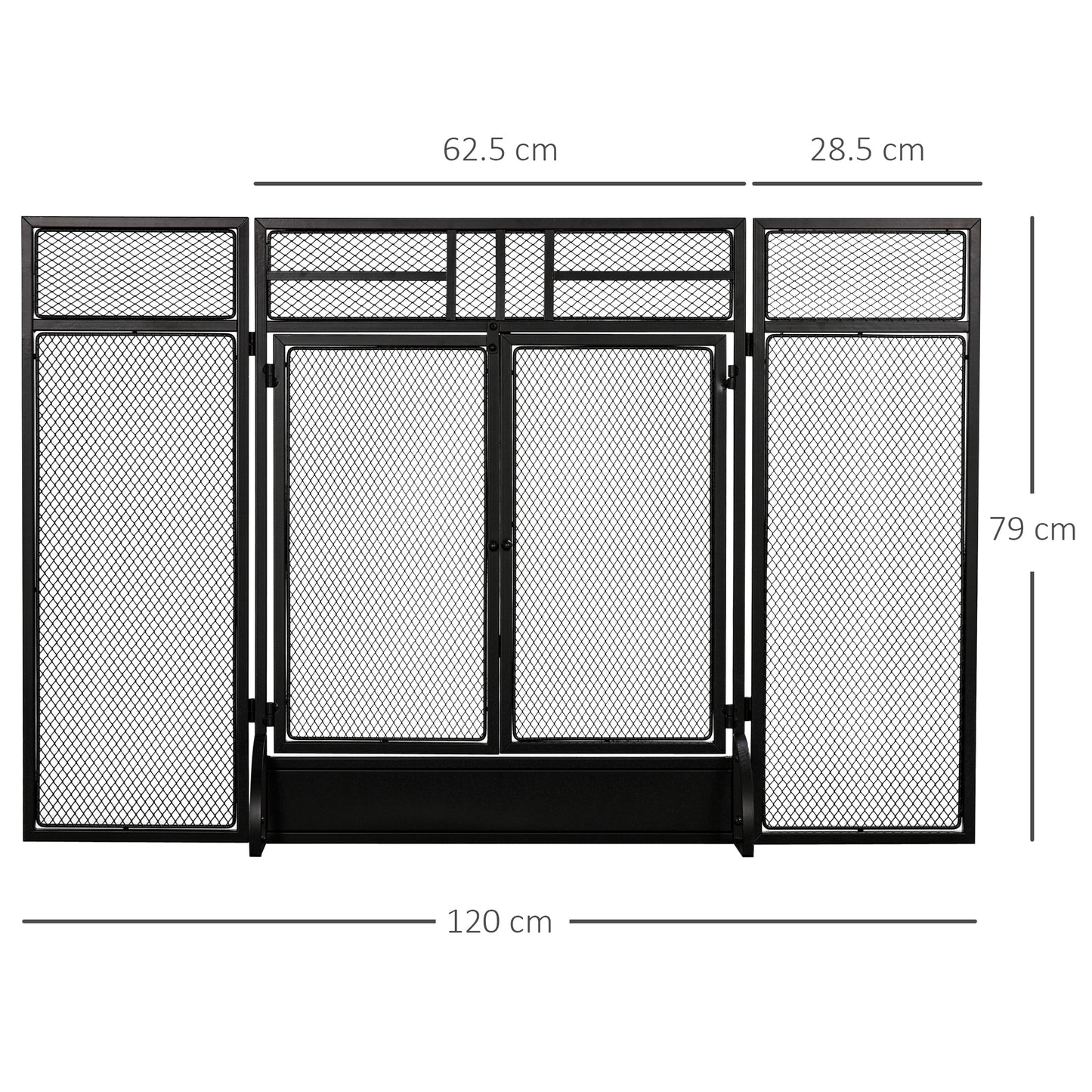 HOMCOM -Panel Folding Fireplace Screen with Door, Freestanding Spark Guard, Metal Mesh Fireguard, Black