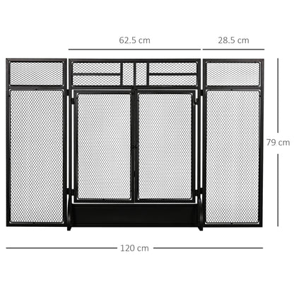 HOMCOM -Panel Folding Fireplace Screen with Door, Freestanding Spark Guard, Metal Mesh Fireguard, Black