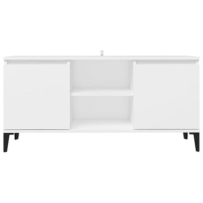 FURCO Usra White Wooden TV Stand with Dual Doors and Shelf for Modern Living Rooms