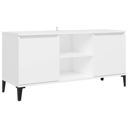 FURCO Usra White Wooden TV Stand with Dual Doors and Shelf for Modern Living Rooms