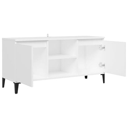 FURCO Usra White Wooden TV Stand with Dual Doors and Shelf for Modern Living Rooms