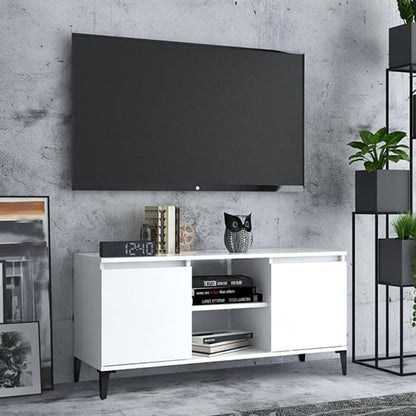 FURCO Usra White Wooden TV Stand with Dual Doors and Shelf for Modern Living Rooms