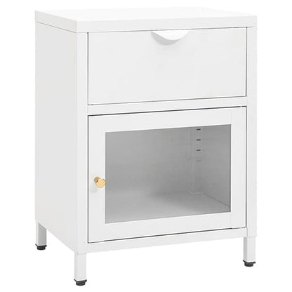 Utara Steel Bedside Cabinet With 1 Door 1 Drawer In White