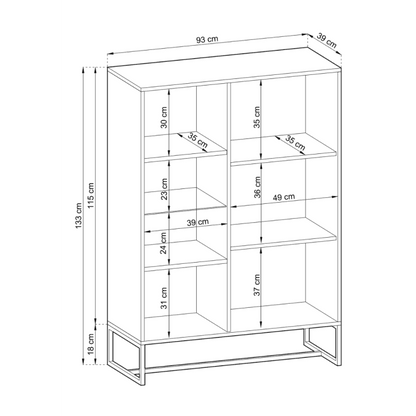 FURCO Watford Natural Oak Cabinet with Display Shelves and Steel Legs - 93cm