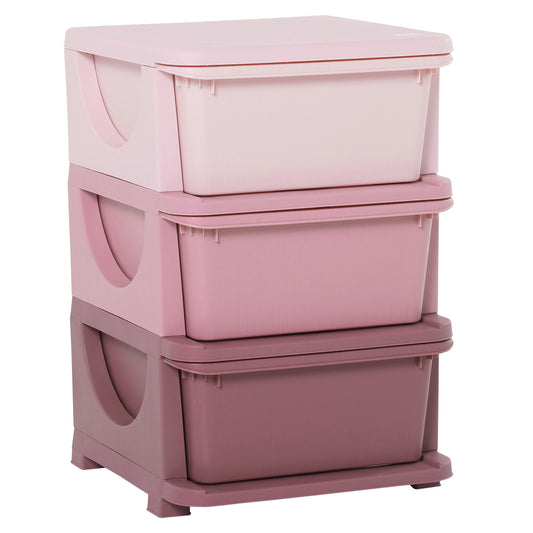 HOMCOM ids Storage Units with 3 Drawers 3 Tier Chest Vertical Dresser Tower Toy Organizer for Nursery Playroom Kindergarten Pink