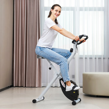 SPORTNOW Folding and Quiet Exercise Bike with 8-Level Magnetic Resistance and Heart Rate Sensor, for Home Gym, Black and White