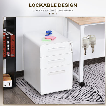 Vinsetto Lockable File Cabinet with 3 Drawers, Vertical Office Drawer for A4, Letter, Legal Size, Anti-tilt Design, Pre-Assembled Body, White