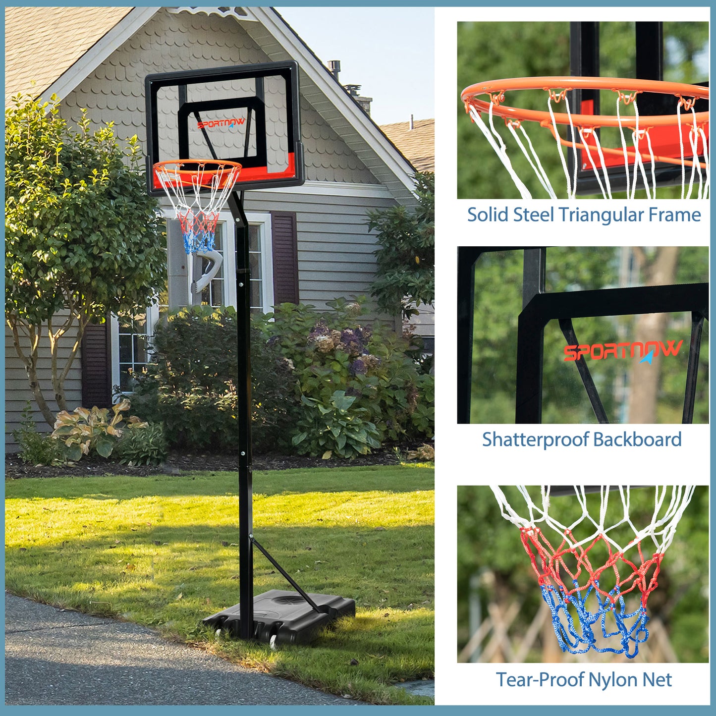 SPORTNOW 2.1-2.6m Adjustable Basketball Hoop and Basketball Stand w/ Backboard and Weighted Base, Portable on Wheels, Black