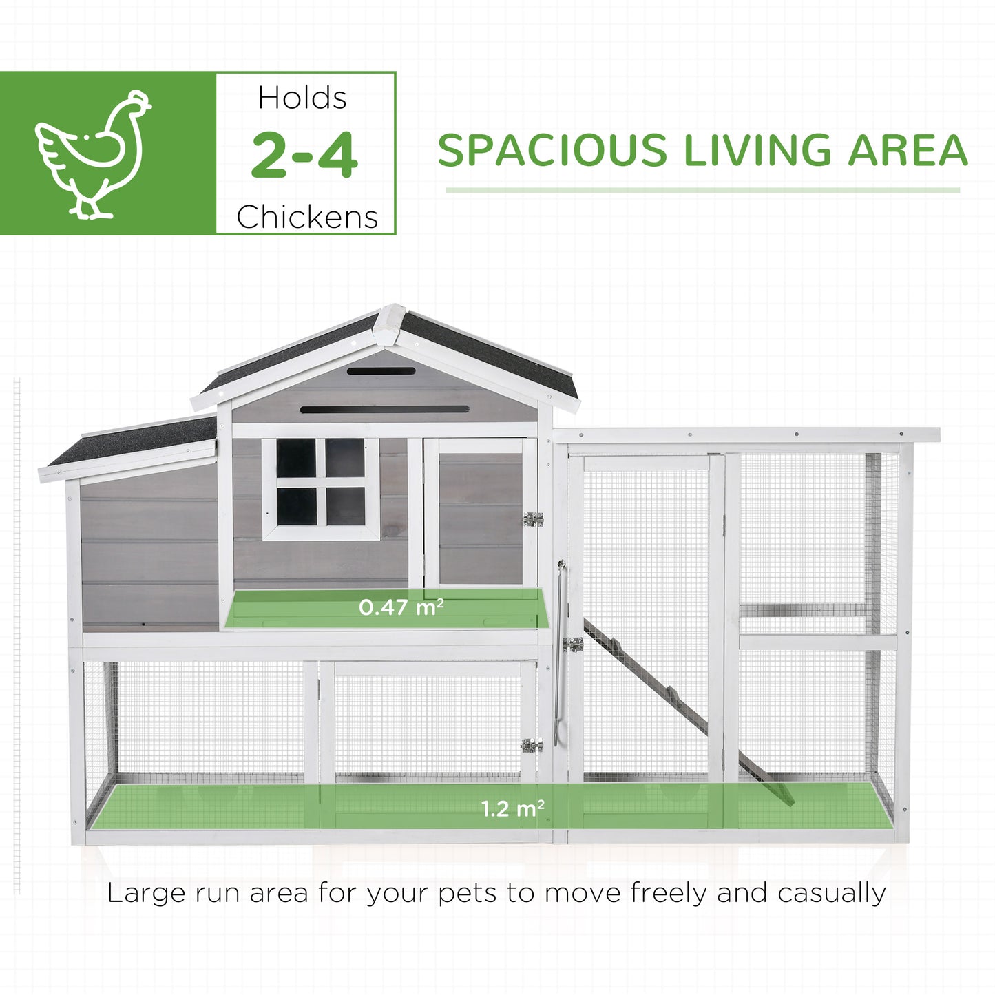 PawHut Large Chicken Coop with Run Hen House Wooden Poultry Cage w/ Nesting Box Removable Tray Outdoor 193 x 78 x 115cm