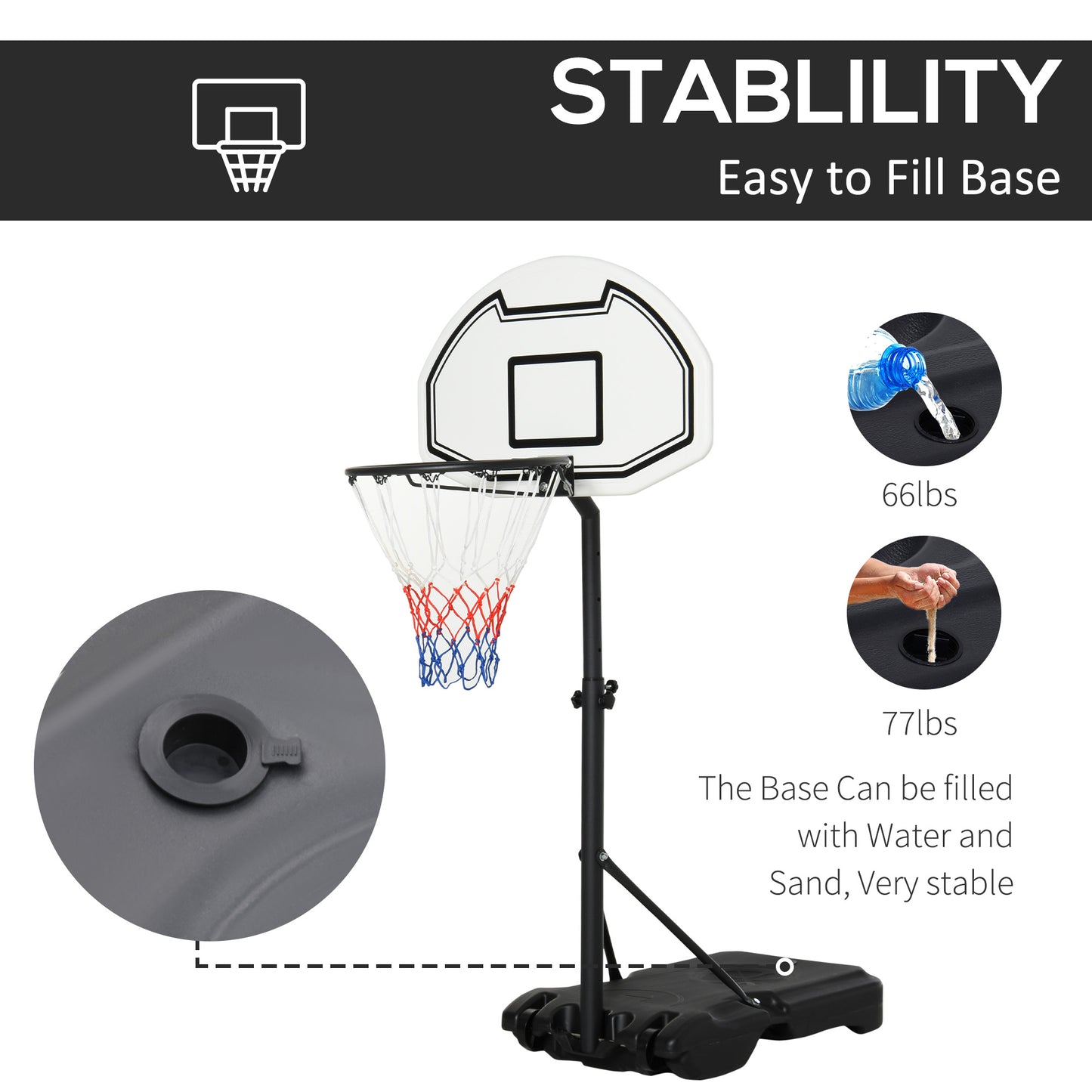 HOMCOM ortable Basketball Stand 94-123cm Basket Height Adjustable Hoop For Adults Suitable for Pool Side