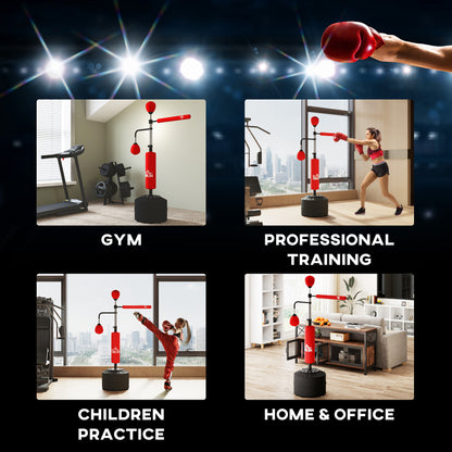 HOMCOM -in-1 Boxing Punching Bag, Freestanding with 2 Speed Bals, 360° Reflex Bar, 160-230cm Adjustable Height, Red