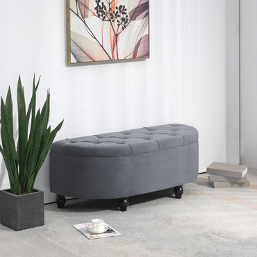 HOMCOM elvet-Feel Half Circle Storage Ottoman - Dark Grey