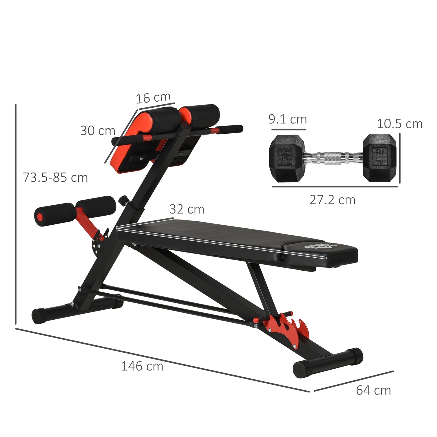 HOMCOM ultifunction Weight Bench with 2 Dumbbells, 7-Level Adjustable Hyper Extension Sit-up Bench