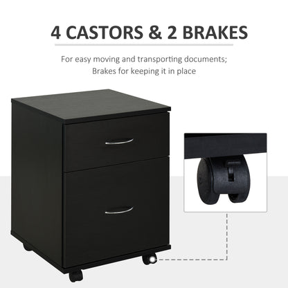 HOMCOM wo Drawer Filing Cabinet with Wheels- Black Wood Grain