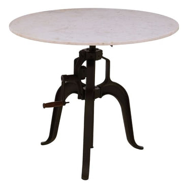 FURCO Vance 90cm Round White Marble Dining Table with Black Iron Legs