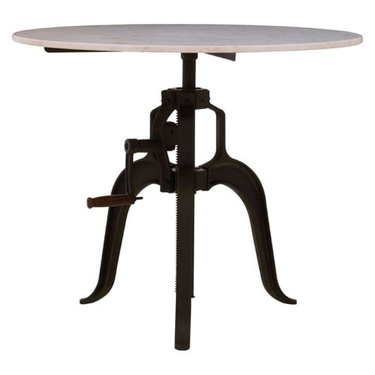 FURCO Vance 90cm Round White Marble Dining Table with Black Iron Legs