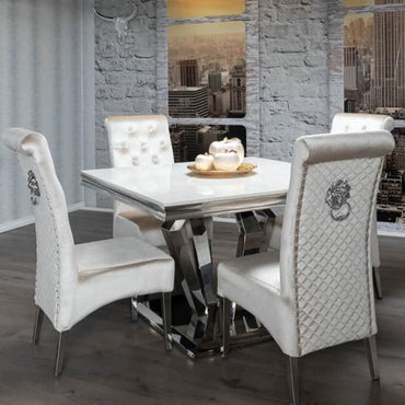 Square White Artificial Marble Dining Table with Chrome Base