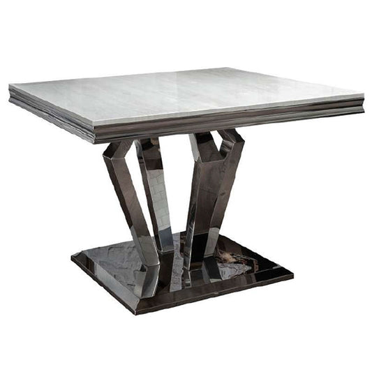 Square White Artificial Marble Dining Table with Chrome Base