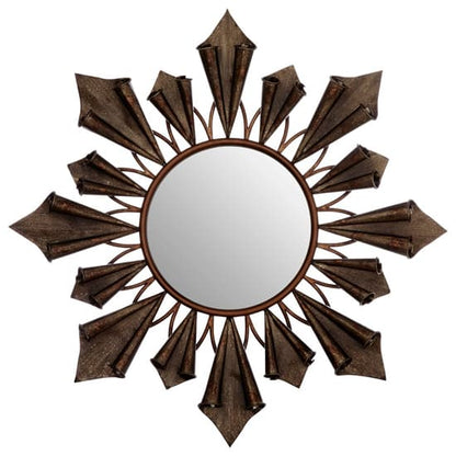 Varian Sunburst Wall Bedroom Mirror In Antique Gold Metal Frame