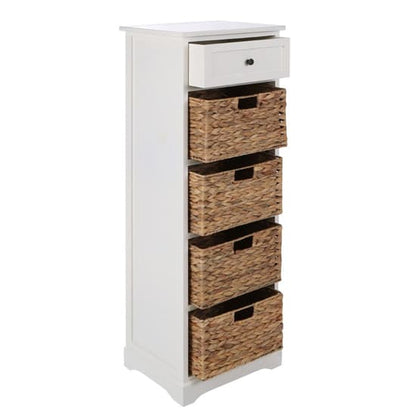 Varmora Narrow Wooden Chest Of 5 Drawers In Ivory White