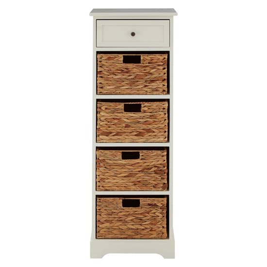 Varmora Narrow Wooden Chest Of 5 Drawers In Ivory White