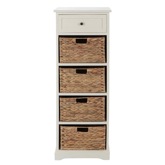 Varmora Narrow Wooden Chest Of 5 Drawers In Ivory White