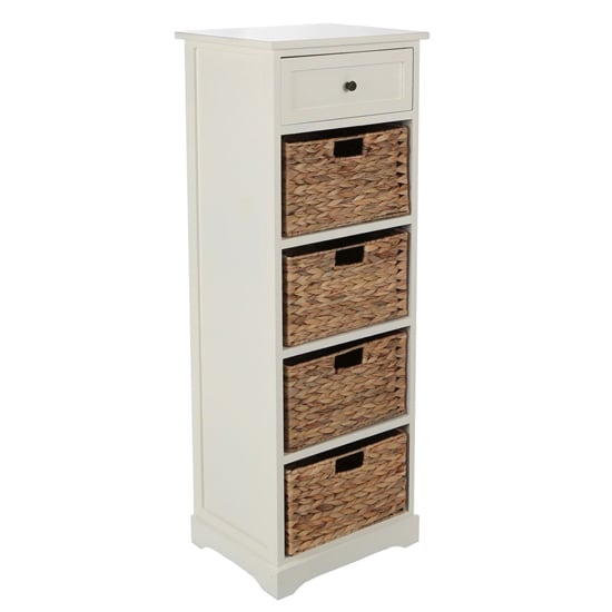 Varmora Narrow Wooden Chest Of 5 Drawers In Ivory White