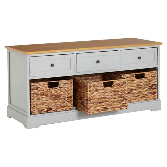 Varmora Wide Wooden Chest Of 6 Drawers In Oak And Grey