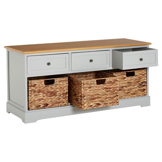 Varmora Wide Wooden Chest Of 6 Drawers In Oak And Grey