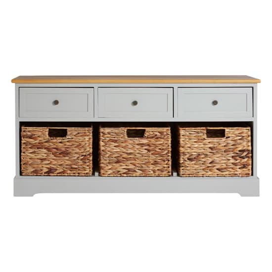 Varmora Wide Wooden Chest Of 6 Drawers In Oak And Grey