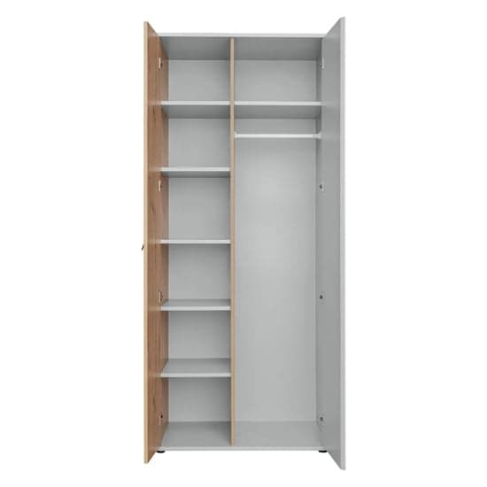 Pearl Grey Two-Door Wooden Wardrobe | Hinged | Grey | Shelves | 2 Doors | 84cm