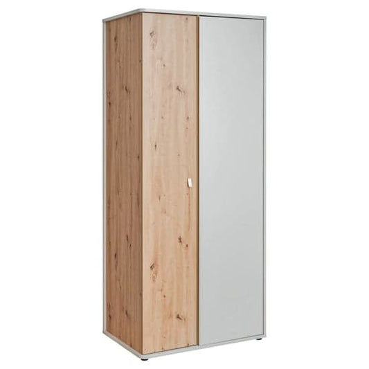 Pearl Grey Two-Door Wooden Wardrobe | Hinged | Grey | Shelves | 2 Doors | 84cm