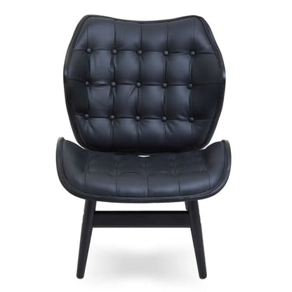 FURCO Black Faux Leather Tufted Chair with Elm Wood Legs for Modern Living Rooms