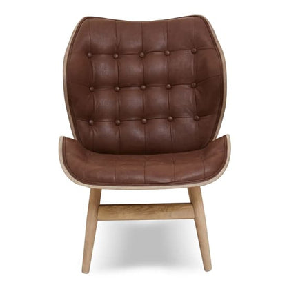 FURCO Brown Faux Leather Button Tufted Living Room Chair with Elm Wood Legs